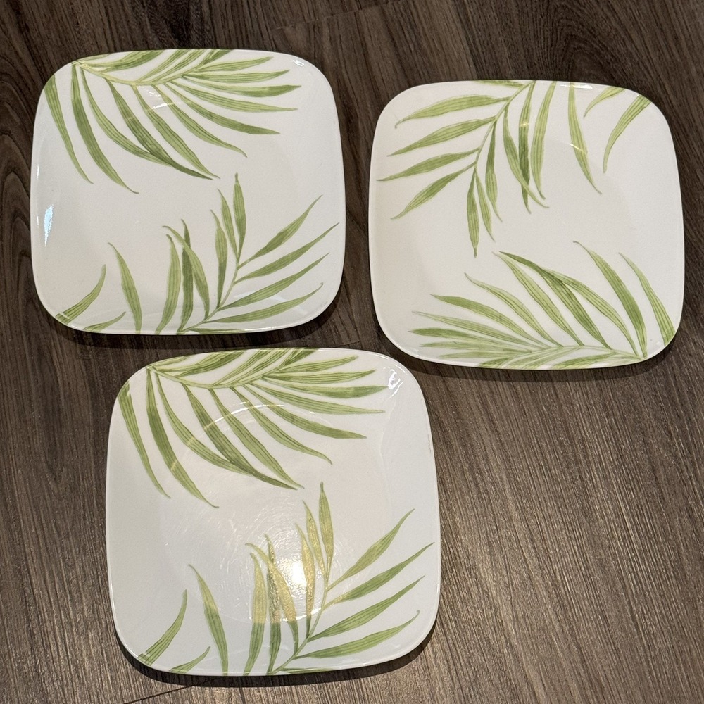 Corning Corelle 3 Bamboo Leaf square dinner plates 9"